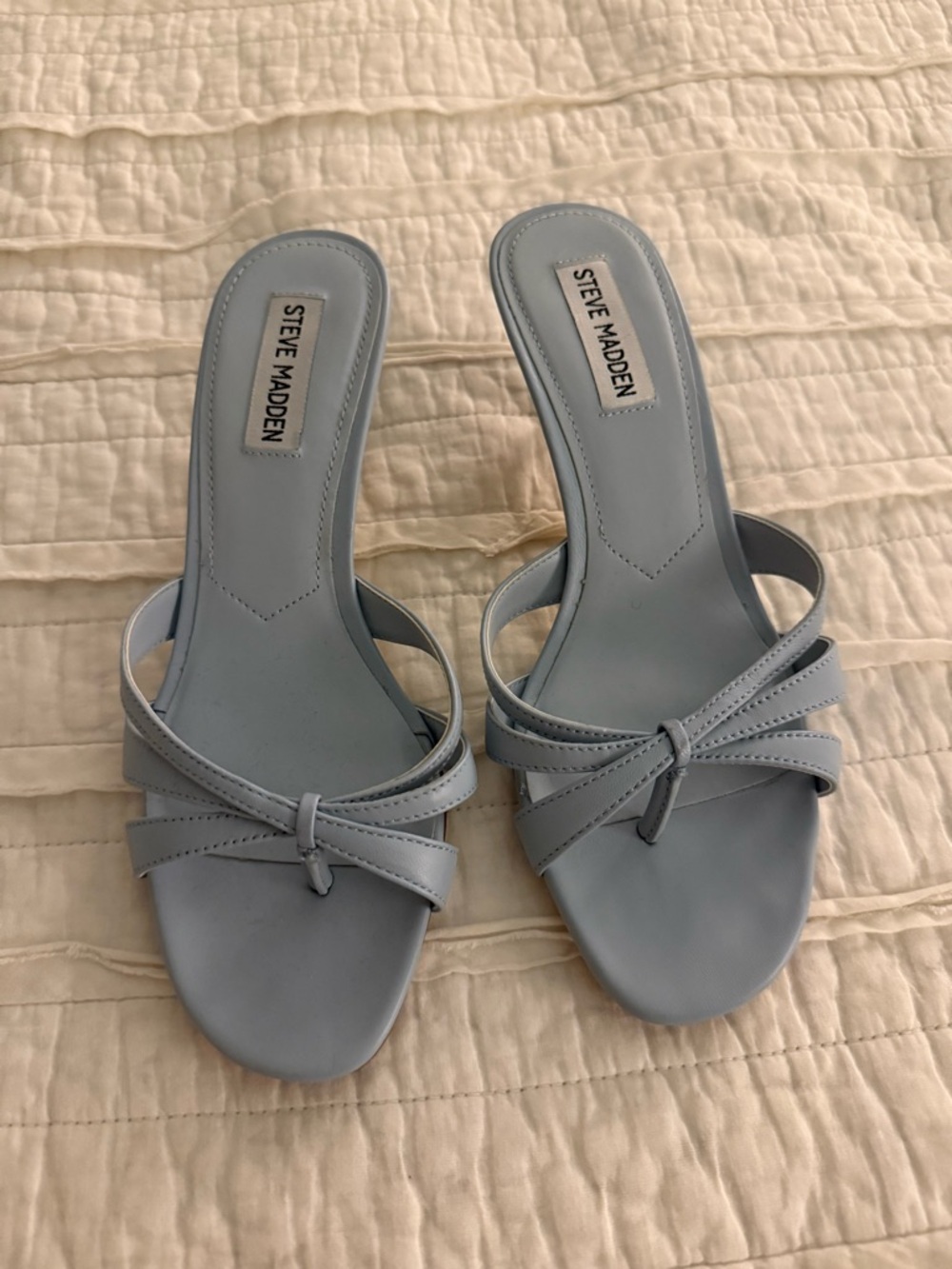 Steve Madden Pale Blue Knot-Front Slide Mules